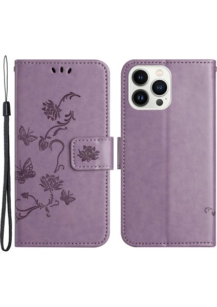 Kelebek Çiçek Iphone 15 Pro Waller Koruyucu Telefon Kapak-Morası Için Baskılı Deri Kılıf (Yurt Dışından)