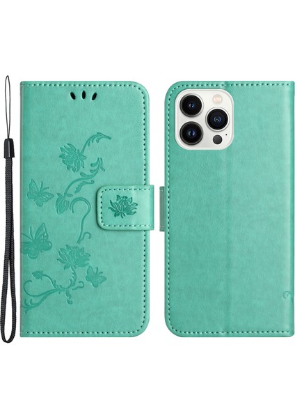 Kelebek Çiçek Iphone 15 Pro Için Baskılı Deri Kılıf (Yurt Dışından)