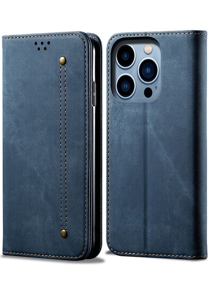 Iphone 15 Pro Max Telefon Kılıfı Pu Deri Kot Ceza Doku Cüzdan Stand Anti-Çizelge Telefon Kapak Blue (Yurt Dışından)