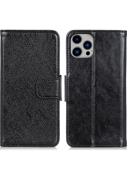 Iphone 15 Proflu Deri Deri Telefon Kılıfı Nappa Dokusu Stand Cüzdan Black İle Şok Geçirmez Kapak (Yurt Dışından)