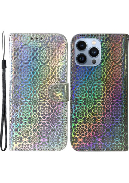 Iphone 15 Pro Stand Pu Deri Telefon Kapak-Grey Için Göz Kamaştırıcı Çiçek Desenli Cüzdan Kılıfı (Yurt Dışından)