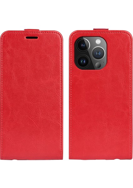 İphone 15 Pro Max Telefon Kılıfı Için Damla Koruma Dikey Flip Pu Deri Telefon Kapağı Kart Yuvası-Kırmızı (Yurt Dışından)