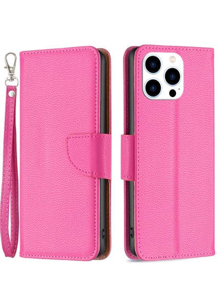 Iphone 15 Pro Cüzdan Pu Deri Cep Telefonu Kapağı Litchi Doku Telefonu Flip Stant Çantası Kayış Rose İle (Yurt Dışından)