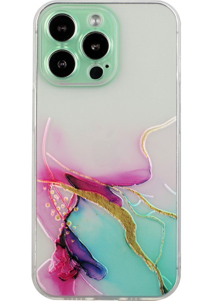 Iphone 15 Pro Için Yumuşak Tpu Telefon Kılıfı Kabartma Mermer Desen Koruyucu Telefon Kapak Yeşili (Yurt Dışından)