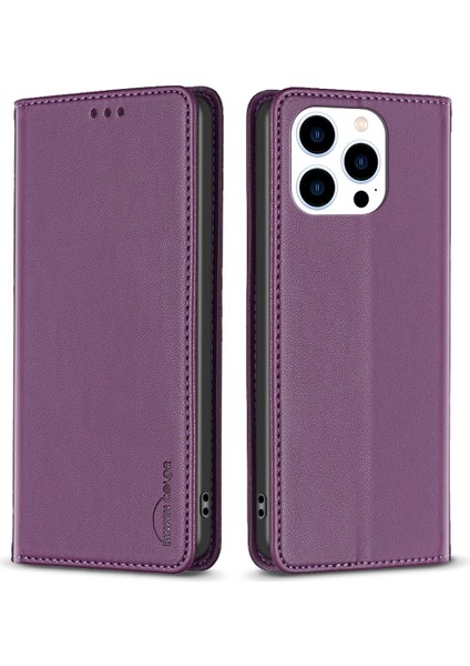 Iphone 15 Pro Deri Deri Stand Telefon Kapağı Kart Yuvaları Dark Mor İle Koruyucu Kılıf (Yurt Dışından)
