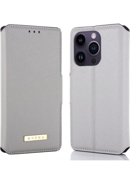 Iphone 15 Pro Flip Telefon Kabuğu Kapağı Pu Deri Stand Cüzdan Çapraz Doku Telefon Kılıfı-Beyaz (Yurt Dışından)