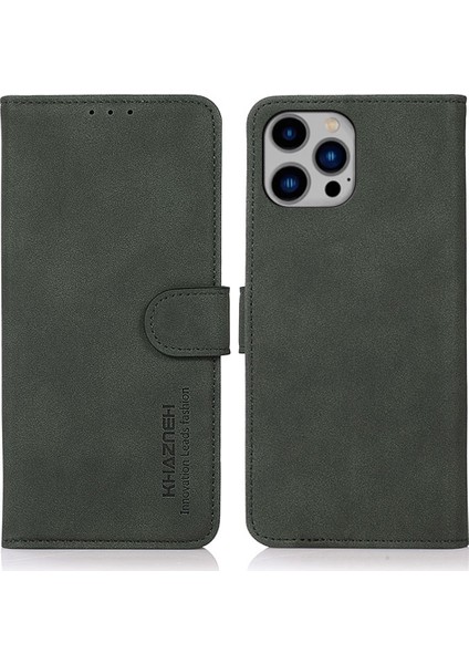 Iphone 15 Pro Max Shockproof Telefon Kapağı Dokulu Pu Deri Telefon Kılıf Flip Cüzdan Stand Kabuk Yeşilliği (Yurt Dışından)