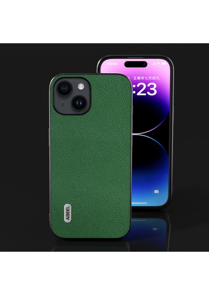 Iphone 15 Plus Dokulu Orijinal Inek Deri+Tpu Cep Telefonu Kapağı Döküm Önleyici Telefon Vaka-Yeşil (Yurt Dışından)