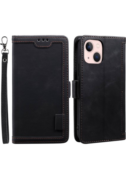 Iphone 15 Pu Deri Pu Deri Cül Cellet Telefon Kasası Renklik Sipariş Stap-Black (Yurt Dışından)
