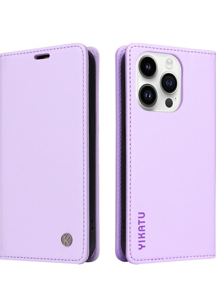 Iphone 15 Pro Pu Deri Cüzdan Telefon Kapağı Manyetik Kapanış Çarpışma Standı Case Light Mor (Yurt Dışından)