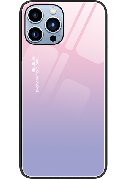 Iphone 15 Pro Maks Desen Baskı Temsil Edilmiş Cam Kılıf Pc+Tpu Koruyucu Telefon Kapak Pembe Mor (Yurt Dışından)