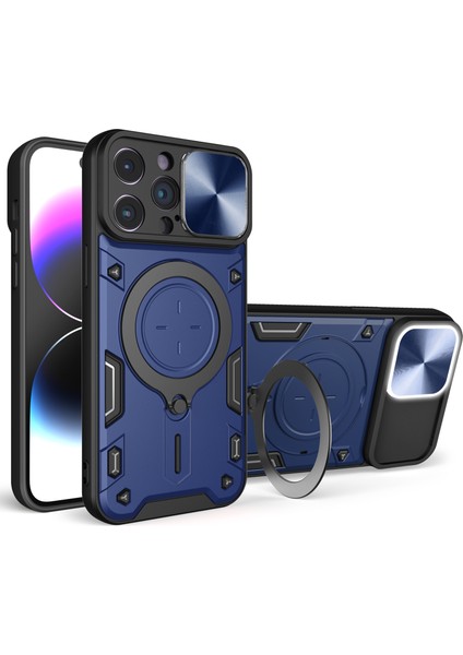 Iphone 15 Pro Maks Slide Kamera Kapağı Pc+Tpu Anti-Drop Kapak Yüzüğü Kickstand Telefon Vaka-Mavisi (Yurt Dışından)