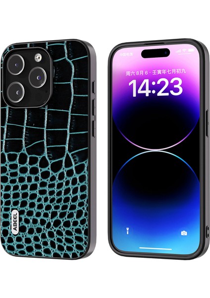 Iphone 15 Pro Timsah Doku Telefon Kılıfı Orijinal Inek Deri+Pc+Tpu Hibrid Kapak Mavisi (Yurt Dışından)