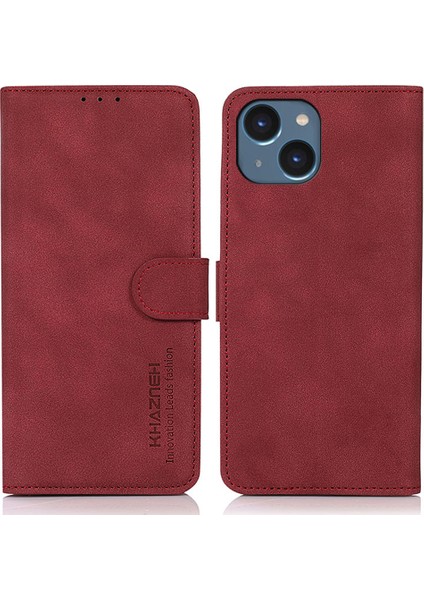 Iphone 15 Anti Dust Anti Tele Kılıfı Dokulu Pu Deri Deri Flip Cüzdan Stand Kapak Kırmızı (Yurt Dışından)