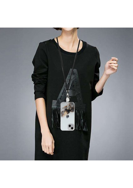 Iphone 15 Mermer Desen Için Yumuşak Tpu Telefon Kılıfı Kabartmalı Anti-Çizelge Anti-Çizelge Telefon Kapağı Lanyard-Black (Yurt Dışından)