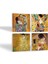 Gustav Klimt Yelpazeli Kadın, Bauer'in Portresi, Aile Kucaklama, Öpücük Taş Bardak Altlığı – 4’lü Set, 10x10 cm Dekoratif Masaüstü Koruyucu Doğaltaş Altlık |SC334| 2