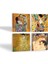 Gustav Klimt Yelpazeli Kadın, Bauer'in Portresi, Aile Kucaklama, Anne Çocuk Taş Bardak Altlığı – 4’lü Set, 10x10 cm Dekoratif Masaüstü Koruyucu Doğaltaş Altlık |SC335| 2