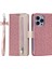 İphone 15 Pro Telefon Kılıfı Stand Kabuk Fermuarı Cüzdan Dantel Çiçek Deseni Deri Telefon Kılıfı Bowknot Bilek Strap-Rose Altın (Yurt Dışından) 1