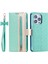İphone 15 Pro Telefon Kılıfı Stand Kabuk Fermuarı Cüzdan Dantel Çiçek Deseni Deri Telefon Kılıfı Bowknot Bilek Kayış Yeşili (Yurt Dışından) 1