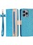 İphone 15 Pro Telefon Kılıfı Stand Kabuk Fermuarı Cüzdan Dantel Çiçek Deseni Deri Telefon Kılıfı Bowknot Bilek Kayış Mavisi (Yurt Dışından) 1