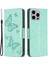 Iphone 15 Pro Max Flip Case Butterfly Baskılı Deri Anti Dust Stand Cüzdan Telefon Kapağı Strap-Green (Yurt Dışından) 1