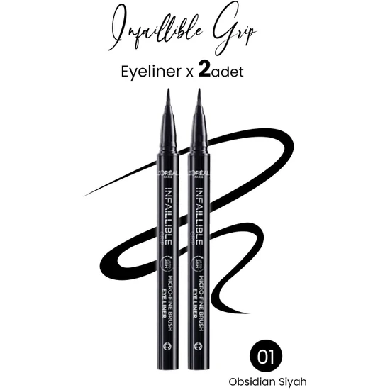 L'Oréal Paris Loreal Paris Infaillible Grip Eyeliner 01 Obsidian - Siyah x 2 Adet