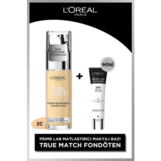 L'Oréal Paris True Match Bakım Yapan Fondöten 2R ROSE VANILLA & Prime Lab Matte Setter Matlaştırıcı Primer