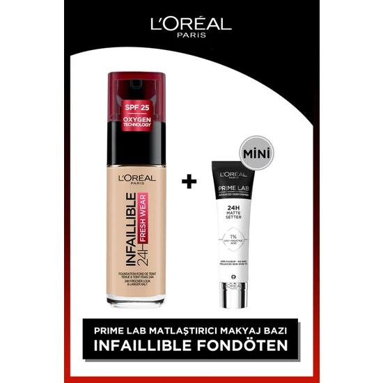 L'Oréal Paris Infaillible 24H Fondöten 130 TRUE BEIGE & Prime Lab Matte Setter Matlaştırıcı Primer