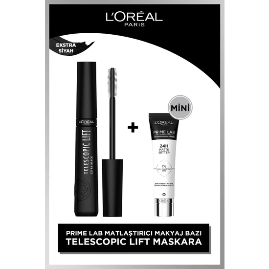 L'Oréal Paris Telescopic Lift Extra Black Maskara & Prime Lab Matte Setter Matlaştırıcı Primer