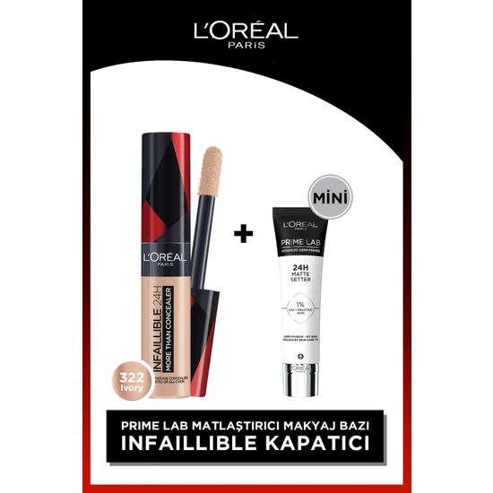 L'Oréal Paris Infaillible Tüm Yüze Uygulanabilir Kapatıcı 322 Ivory & Prime Lab Matte Setter Matlaştırıcı Primer