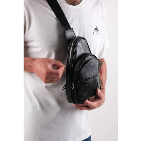 Saraci Leather Craft Çapraz Askılı Deri Erkek Omuz Çantası Siyah,body Bag