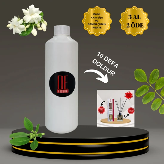 De Parfum Beyaz Sabun Kokulu Oda Kokusu 1 Litre Yedek Dolum + 100 ml Cam Şişe ve Bambu Çubukb