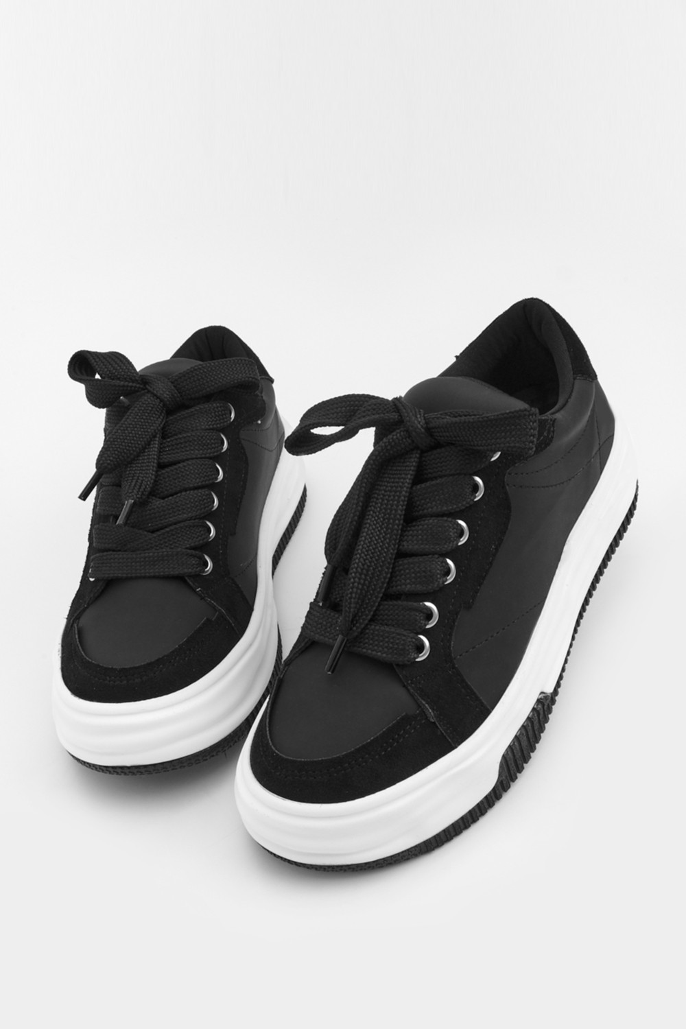 Marjin Kadın Sneaker Kalın Taban Bağcıklı Spor Ayakkabı Sifaz Siyah