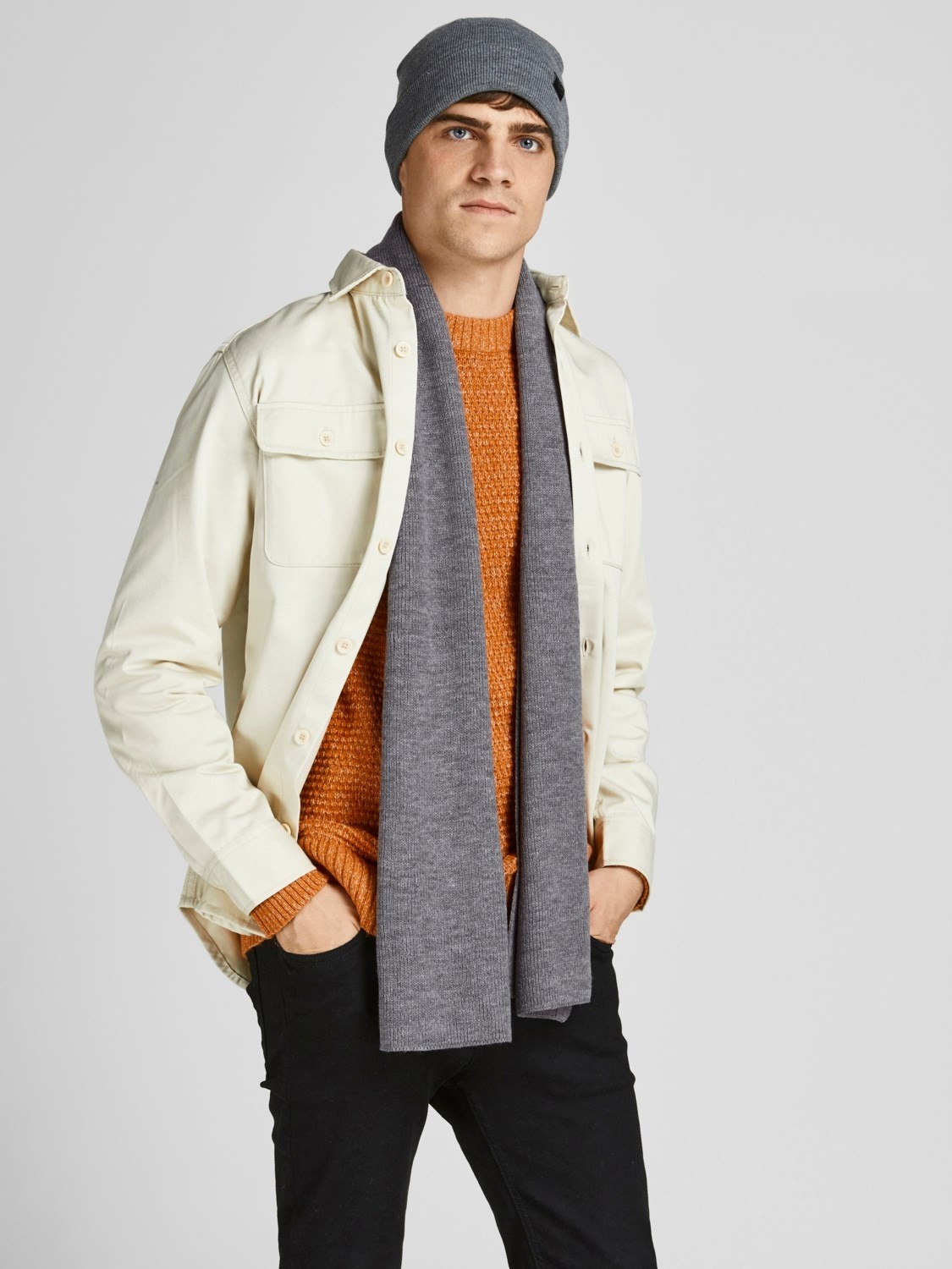 Jack & Jones Gri-Melanj Erkek Bere&atkı Seti 12163827 görsel 2