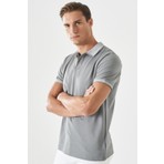Altınyıldız Classics Erkek Çekmeyen Pamuklu Kumaş Slim Fit Dar Kesim Gri Kıvrılmaz Polo Yaka T-shirt