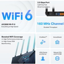 TP-Link Archer AX55 Pro, AX3000 Mbps 2.5G Portlı Multi-Gigabit Wi-Fi 6 Router, Fiber Destekli, 2.5G Port, Çift Bant, MU-MIMO, VPN Destekli, USB 3.0 Port, Oyun için İdeal Xbox/PS4/8K Steam, HomeShield