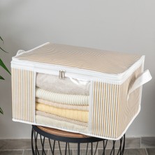 Nacarev 2 Adet Küçük Boy Pencereli Çizgi Desen Baskılı Baza Altı Dolap içi Düzenleyici Organizer Seti 40x30x20 cm