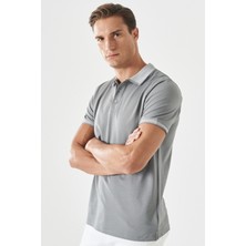 AC&Co / Altınyıldız Classics Erkek Çekmeyen Pamuklu Kumaş Slim Fit Dar Kesim Gri Kıvrılmaz Polo Yaka T-shirt