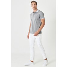 AC&Co / Altınyıldız Classics Erkek Çekmeyen Pamuklu Kumaş Slim Fit Dar Kesim Gri Kıvrılmaz Polo Yaka T-shirt
