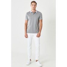 AC&Co / Altınyıldız Classics Erkek Çekmeyen Pamuklu Kumaş Slim Fit Dar Kesim Gri Kıvrılmaz Polo Yaka T-shirt