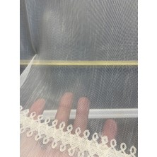 Stay Home Nakış Detaylı  Keten Tül Perde 1/2 Sıra Pile Akasya Beyaz