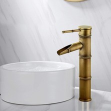 Breeze Uzun Banyo Bataryası Şelale Lavabo Bataryası Musluğu, Sıcak Ve Soğuk Su Için Tek Delikli Musluk, Bambu Batarya Musluğu, 3 Orta Çıkış Ucu Bağlantısı (Yurt Dışından)