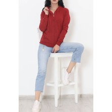 Butik Mine Kapşonlu Fermuarlı Sweat Bordo - 11866.108.