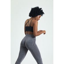 Gymhams Gri Kalçası Büzgülü Push Up Kalça Şekillendirici Tayt Seamless Fitness Yoga Yüksek Bel Tayt