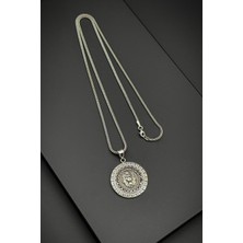 Frnch 925 Ayar Gümüş Aslan Figürlü Zirkon Taşlı Gümüş Renk Erkek Kolye FRJ30667-767-A