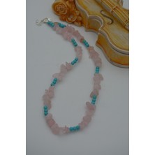 Stoneage Pembe Kuvars ve Turkuaz Taşlı Kolye