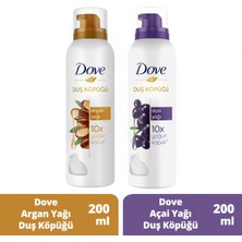 Dove Köpük Duş Jeli Argan Yağı 200 ml x1 + Dove Duş Köpüğü Açai Yağı 200ml x1