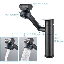 Eym Yeni Modern Tasarım Robotik Hareketli Döner Lavabo Evye Bataryası Musluk Siyah