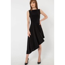 Laranor Asimetrik Kesim Kayık Yaka Elbise 40 - Siyah