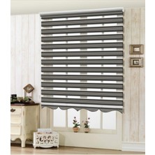 YS Perde Tasarım Lux Bambu Keten Plise Renk Geçişli Zebra Stor Perde Alüminyum Kasalı Yüksek Kaliteli - Antrasit, Gri